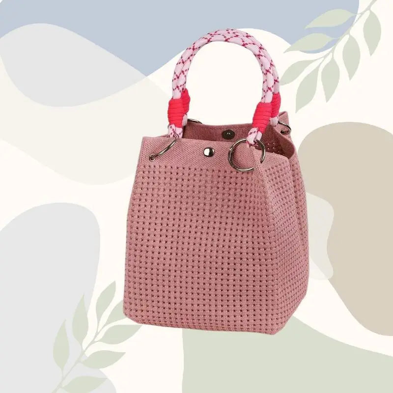 Mini Knitted Bucket Bag Women Small Handbag Geometric Colorblock Wristlet Purse With Detachable Handle 1PC Qme style 16