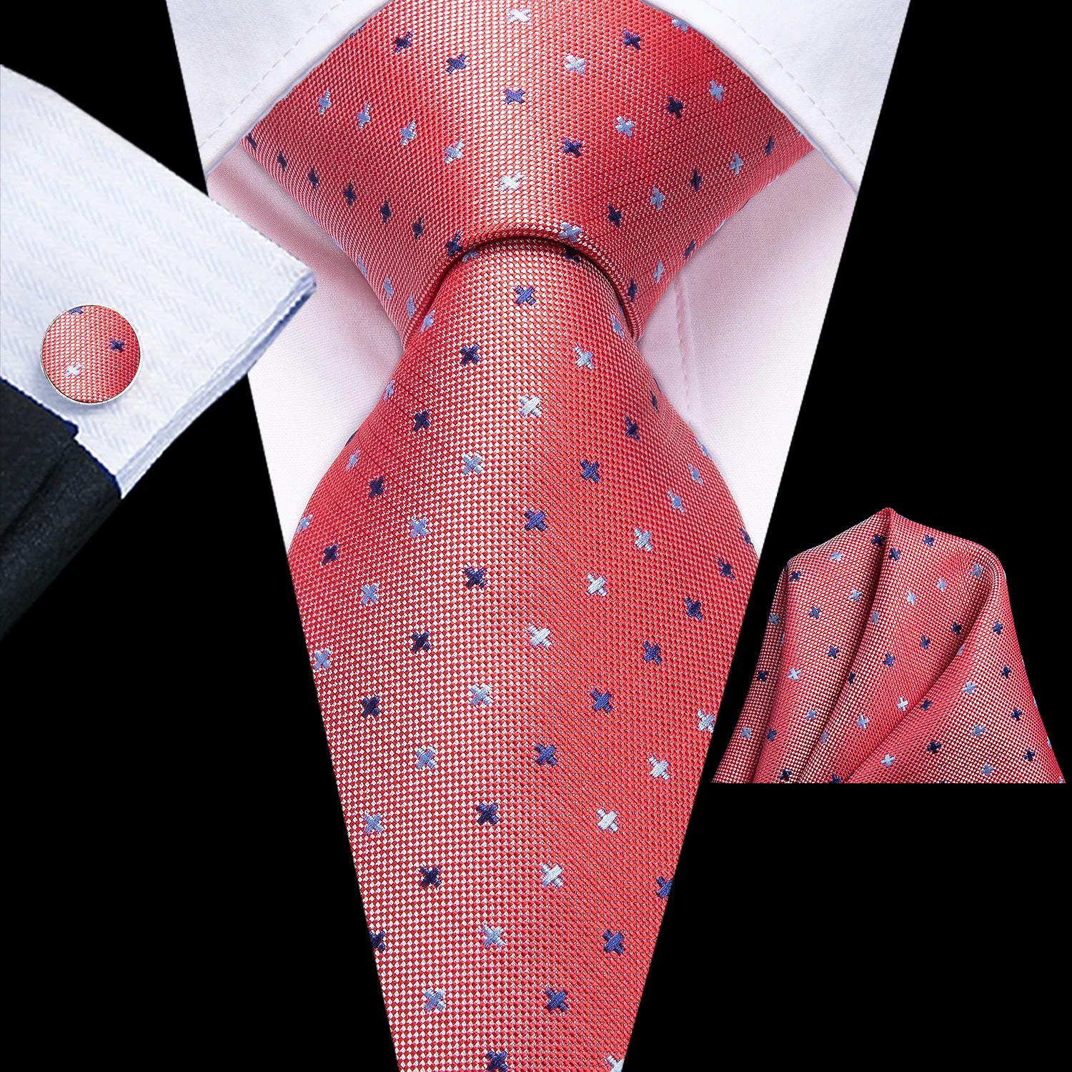 Hi-tie Mens Tie Pink Floral Stripes Solid Paisley Necktie Pocket Qme LDSN3118