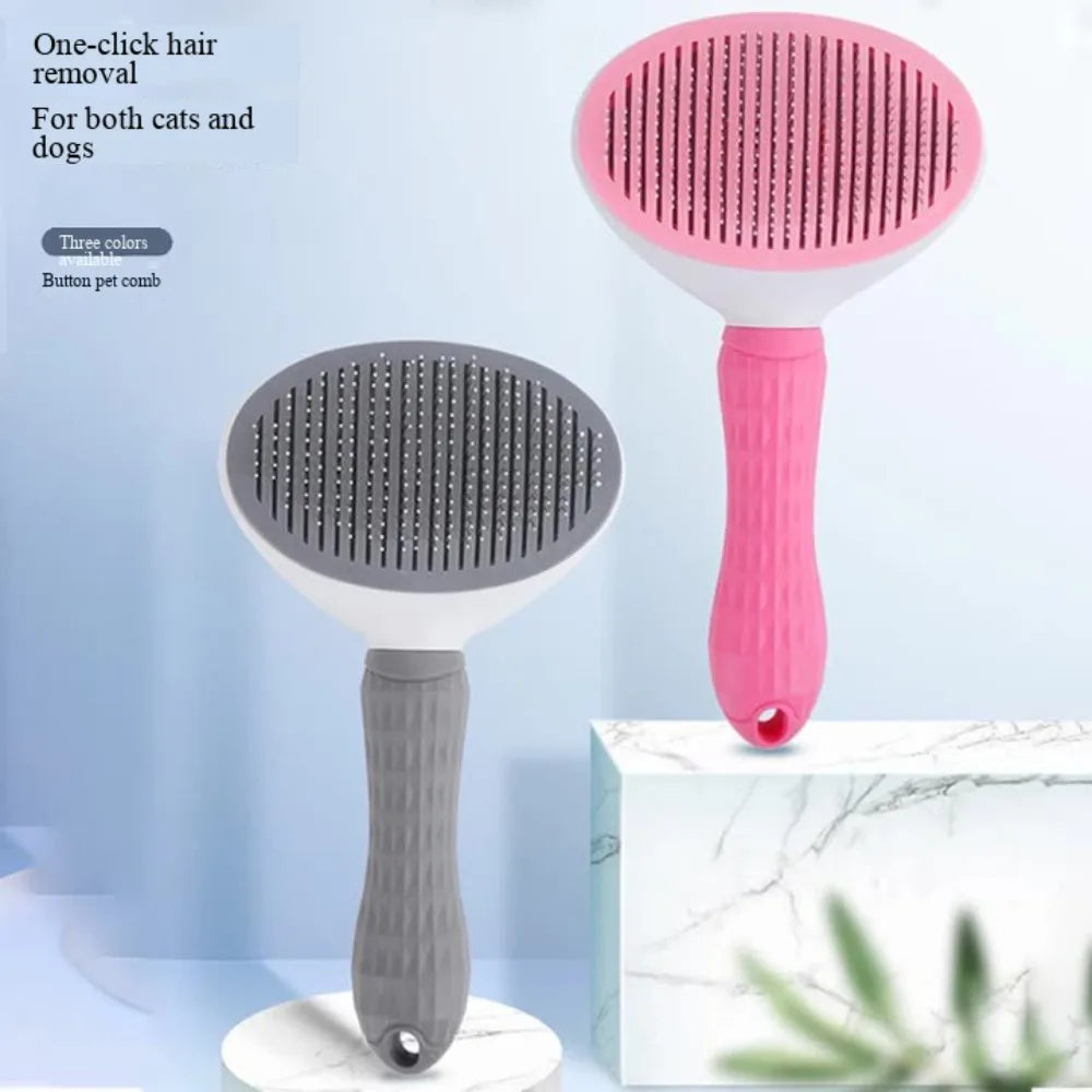 Self Cleaning Slicker Brush for Cats Dogs, One-click Pet Hair Remover Comb, Shedding Grooming Brush with Retractable Needles Qme