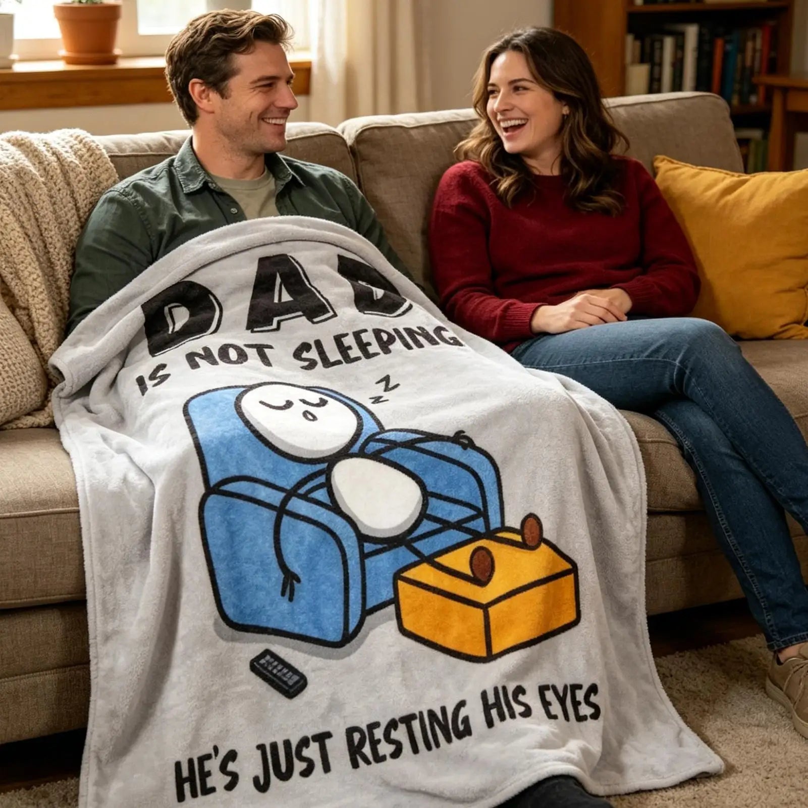 Funny Blanket Dad is Not Sleeping Sofa Throws Father's Day Blanket for Men Husbands Grandpa Birthday Holiday Thanksgiving Home Qme