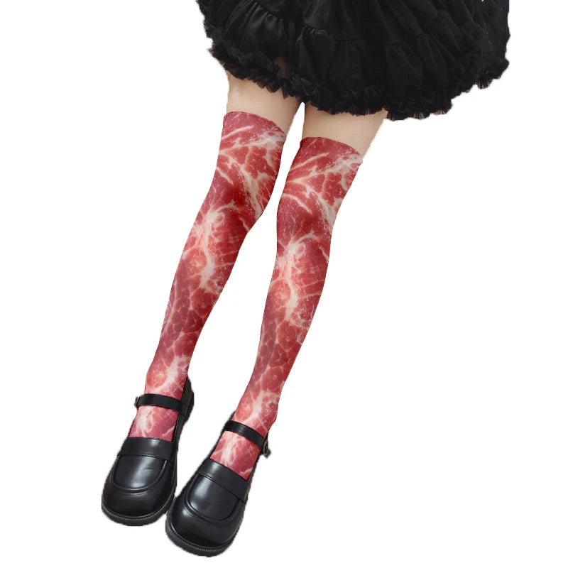 Funny Pork Belly Pattern Novelty Stockings Personalized Ladies Thigh Qme style5 One Size