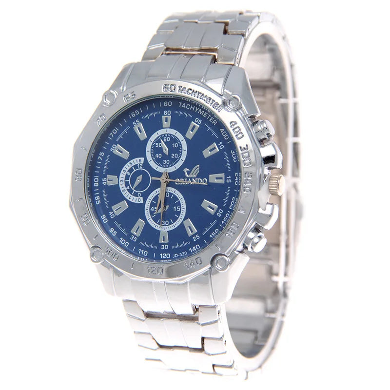 Reloj Hombre Masculino Men's Fashion Business Watch Men Luxury Stainless Steel Mens Quartz Watch Man Sport Wristwatch Male Clock Qme Blue
