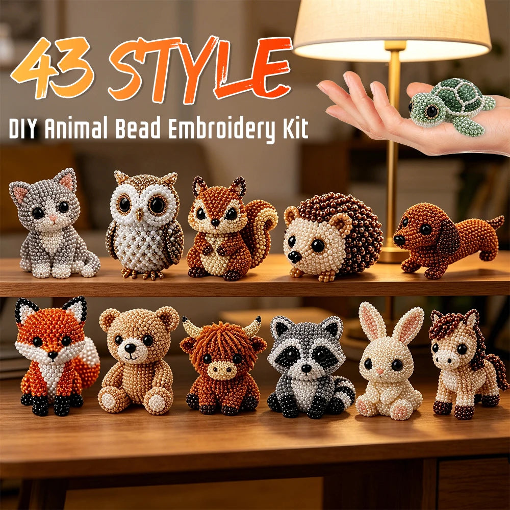 3D DIY Creative Beading Figurine Wiyh Needle Animals Bead Set Cute Bead Embroidery Kit for Teens Girls Women Enthusiasts Qme