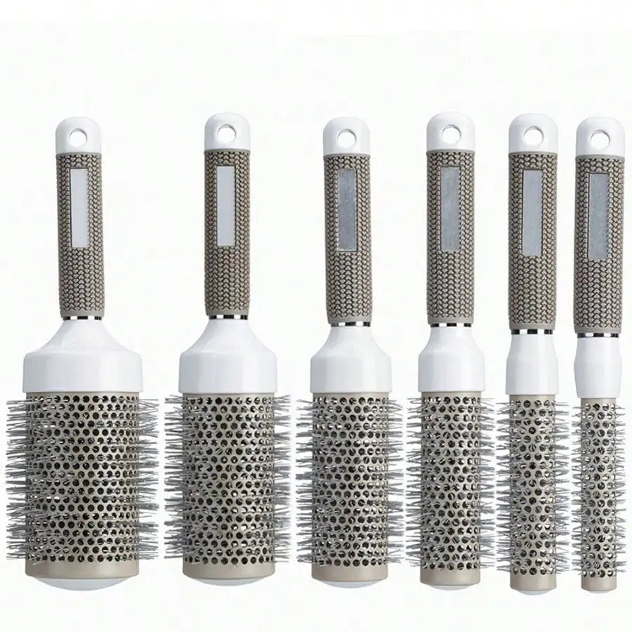Grey White Barrel Styling Hair Brush Ceramic Aluminum Tube Comb Round Qme