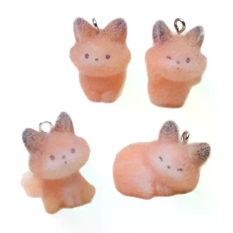 4pcs Resin Material Cute Cartoon Animal Fox Flocking Resin Charms Pendant For Jewelry Making DIY Keychain Necklace Accessories Qme