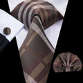 Hi-Tie Paisley Brown Tie For Men Elegant Mens Necktie Pocket Square Cufflink Groom Wedding Accessory Wholesale New Designer Qme 1N-3014