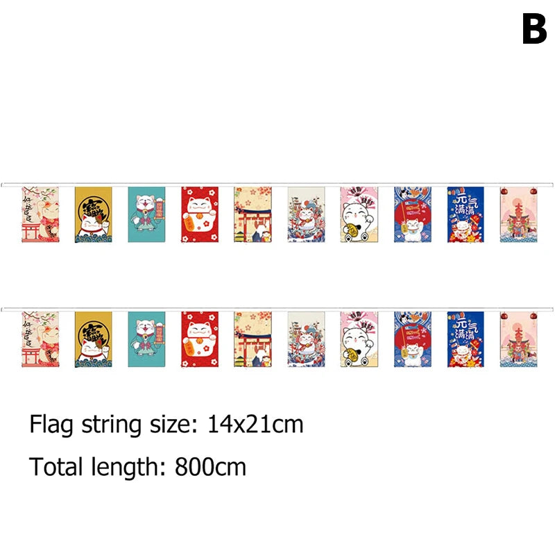 Japanese Style Lucky Cat Hanging String Flag Sushi Restaurant Bunting Banners Izakaya House Birthday Party Wedding Decoration Qme B