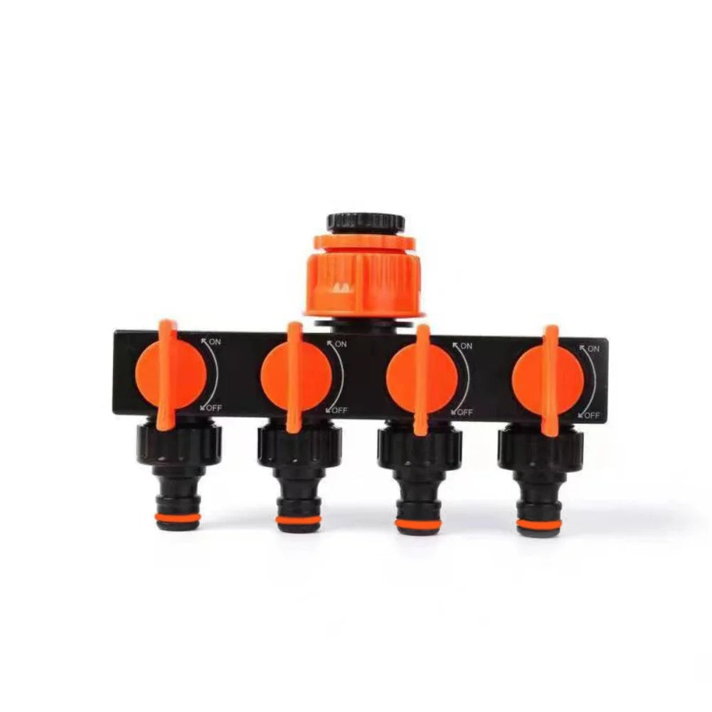 4-Way Water Hose Splitter Faucet Connector Garden Hose Pipe Splitter Garden Irrigation Fittings For Lawn Irrigation Qme orange