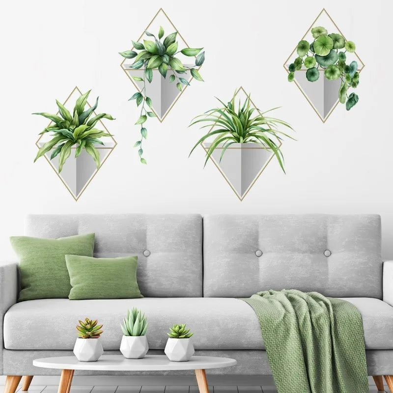 3D Vinyl Bonsai Wall Stickers Tropical Green Plant Rose Tulip Qme