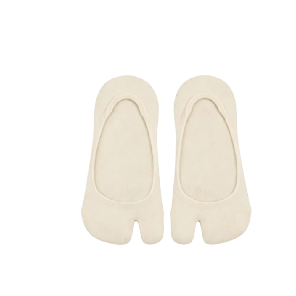 Simple Thin Two Finger Socks Low Cut Cotton Boat Solid Non-slip Qme Beige
