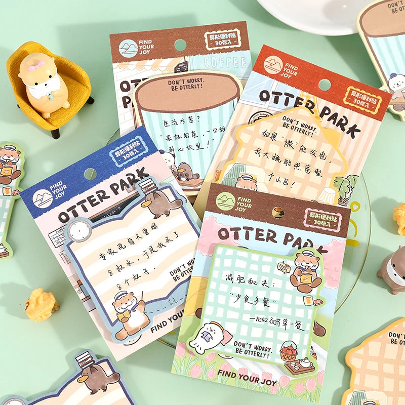 30 Pcs/book Creative Korean Stationery Cute Otter Multi functional Message Notes DIY Diary Album Scrapbook Office Supplies Qme