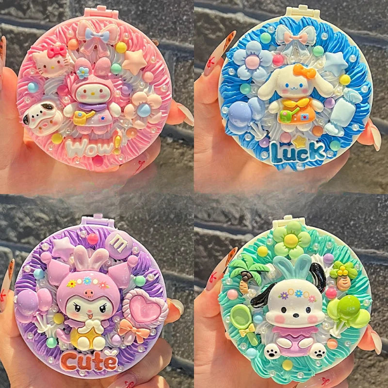 Hello Kitty Kuromi Cream Gel DIY Folding Mirror Comb Craft Handmade Qme