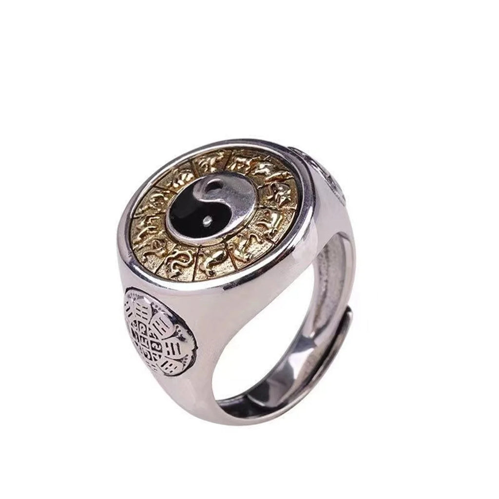 Classic Yin Yang Tai Chi Ring Zodiac Qian Kun Bagua Rotatable Adjustable Opening Finger Ring Lucky Auspicious Jewelry Gift Qme