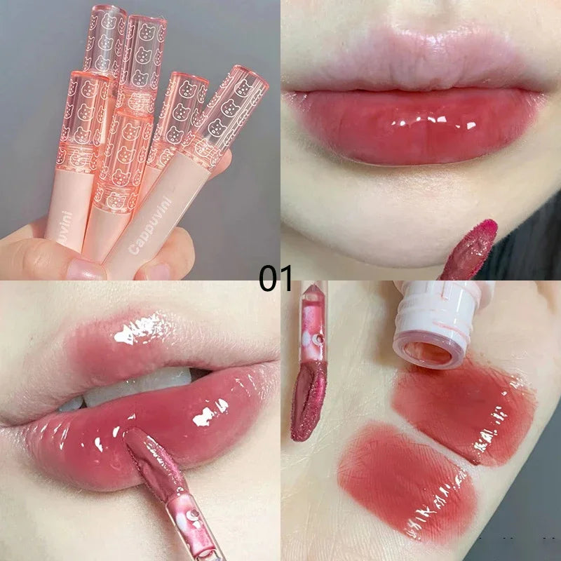 1PC Mirror Water Lip Gloss Cherry Pink Transparent Waterproof Long Lasting Moisturizing Nude Clear Tint Glass Lips Oil Makeup Qme 01