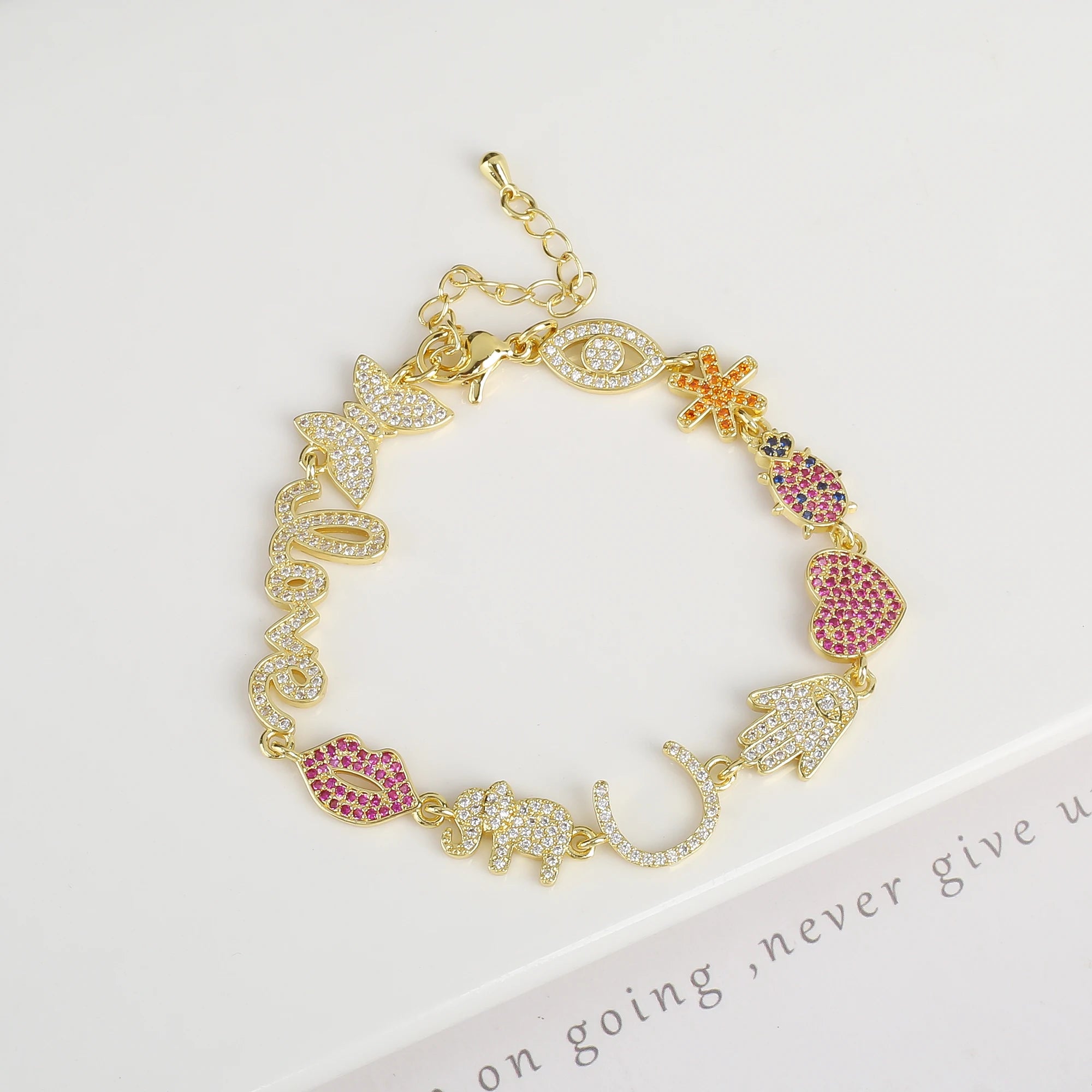 8 Style New Design Hot Sale Zirconia Lips Animal Butterfly Alphabet Combination Bracelet Luxury for Women Party Jewelry Gift Qme 3
