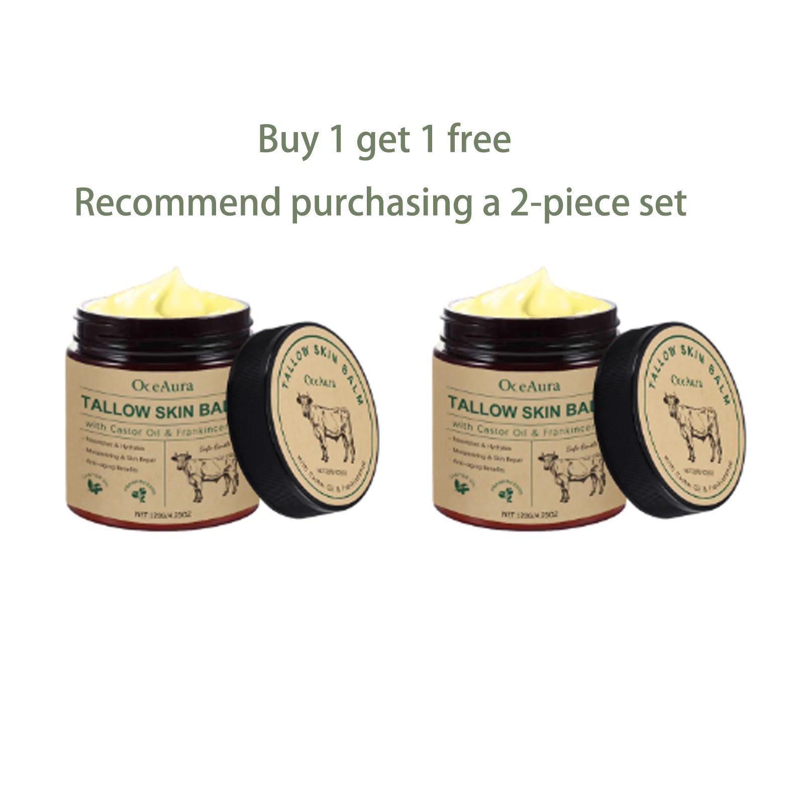 OceAura Tallow Skin Balm Castor Oil Frankincense Infused Nourishing Hydrating Anti-aging Sensitive Skin Friendly Skin Care Cream Qme 120g x2