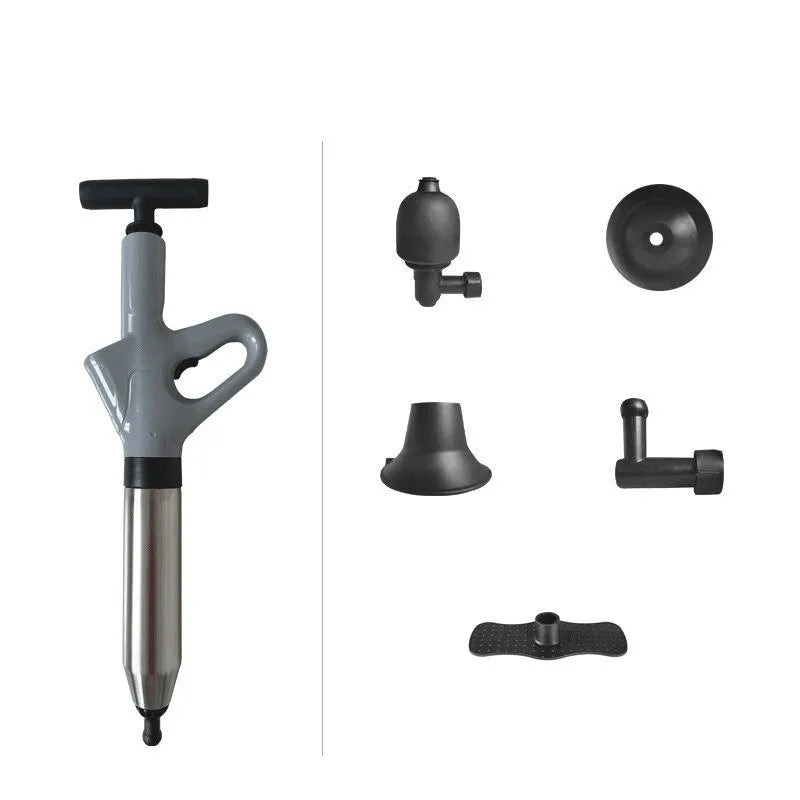 Stainless Steel Toilet Pipe Dredger Pneumatic Household High-pressure Dredging Tool Set Thickened Wall Cylinder Sturdy And Safe Qme gray