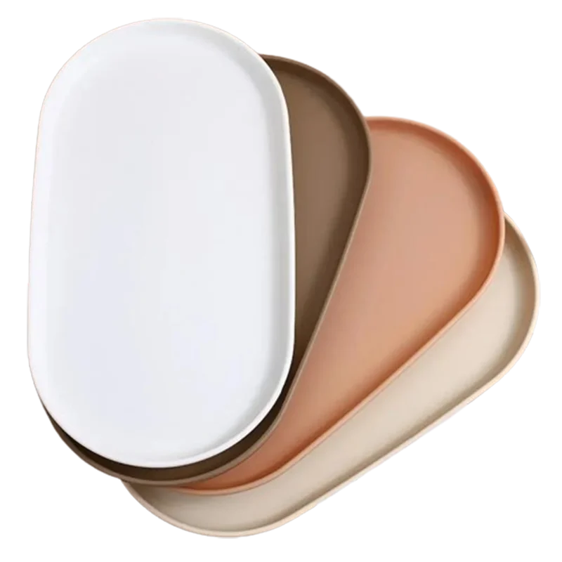 Fruit Plate Dessert Tray Stackable Oval Food Serving Tray Free Bone Dish Snack Plate Reusable Smooth Edge Food Plate for Kitchen Qme 4pcs Mixed