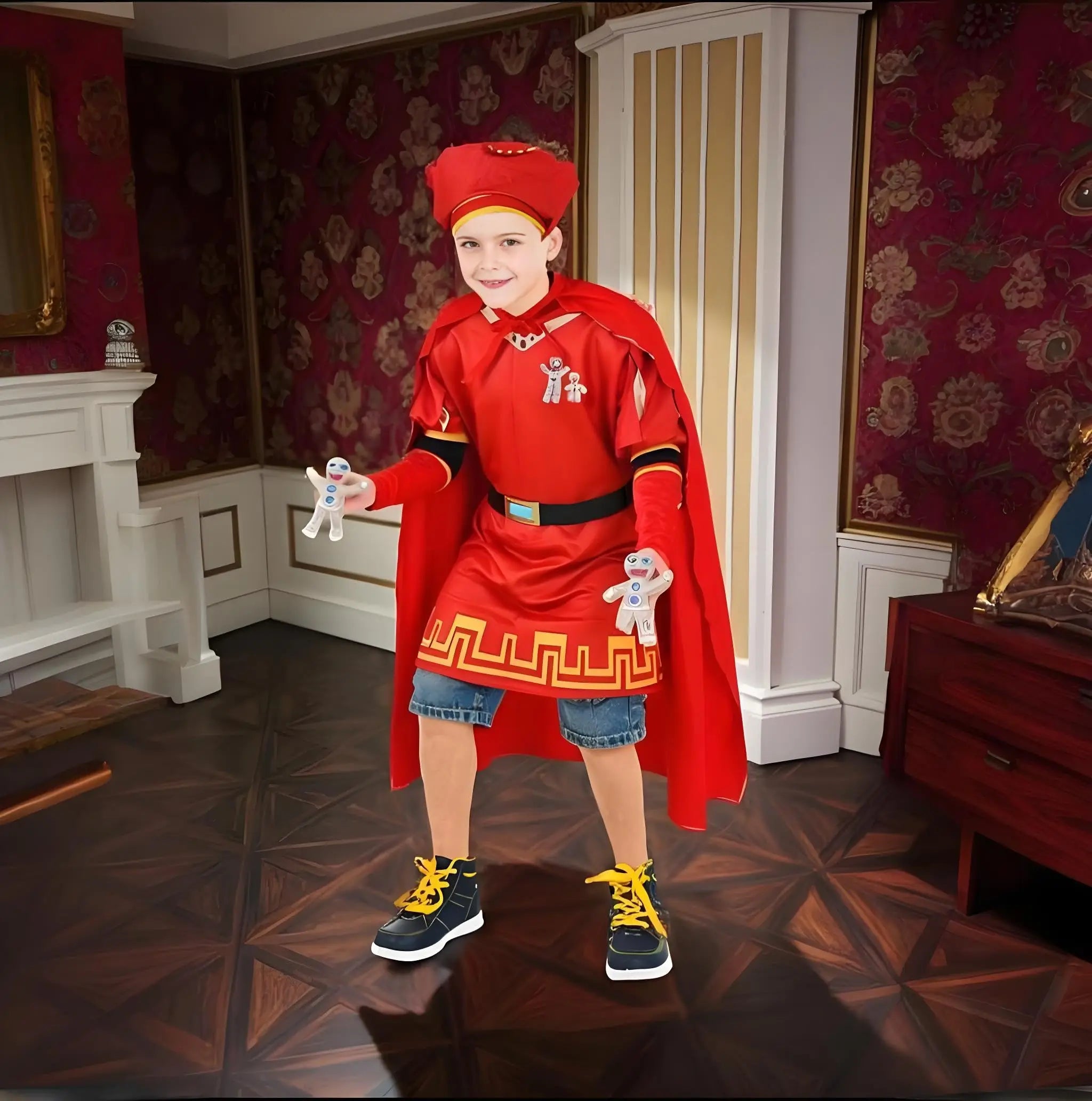 Boys Lord Farquaad Costumes King Outfits Halloween Evil King Robe Cloak Red Top Hat Anime Cosplay Party Dress Up Qme