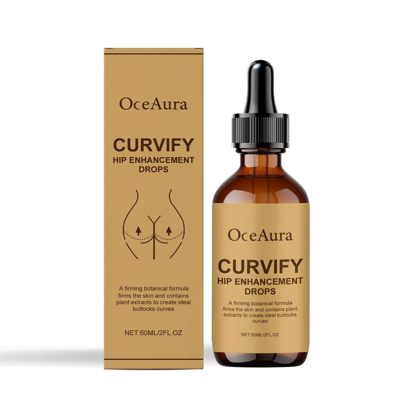 OceAura Curvify Hip Enhancement Drops Elasticity Boosting Hydrating Skin Shaping Hip Curves Body Firming Hip Lifting Serum 60ml Qme 60ml