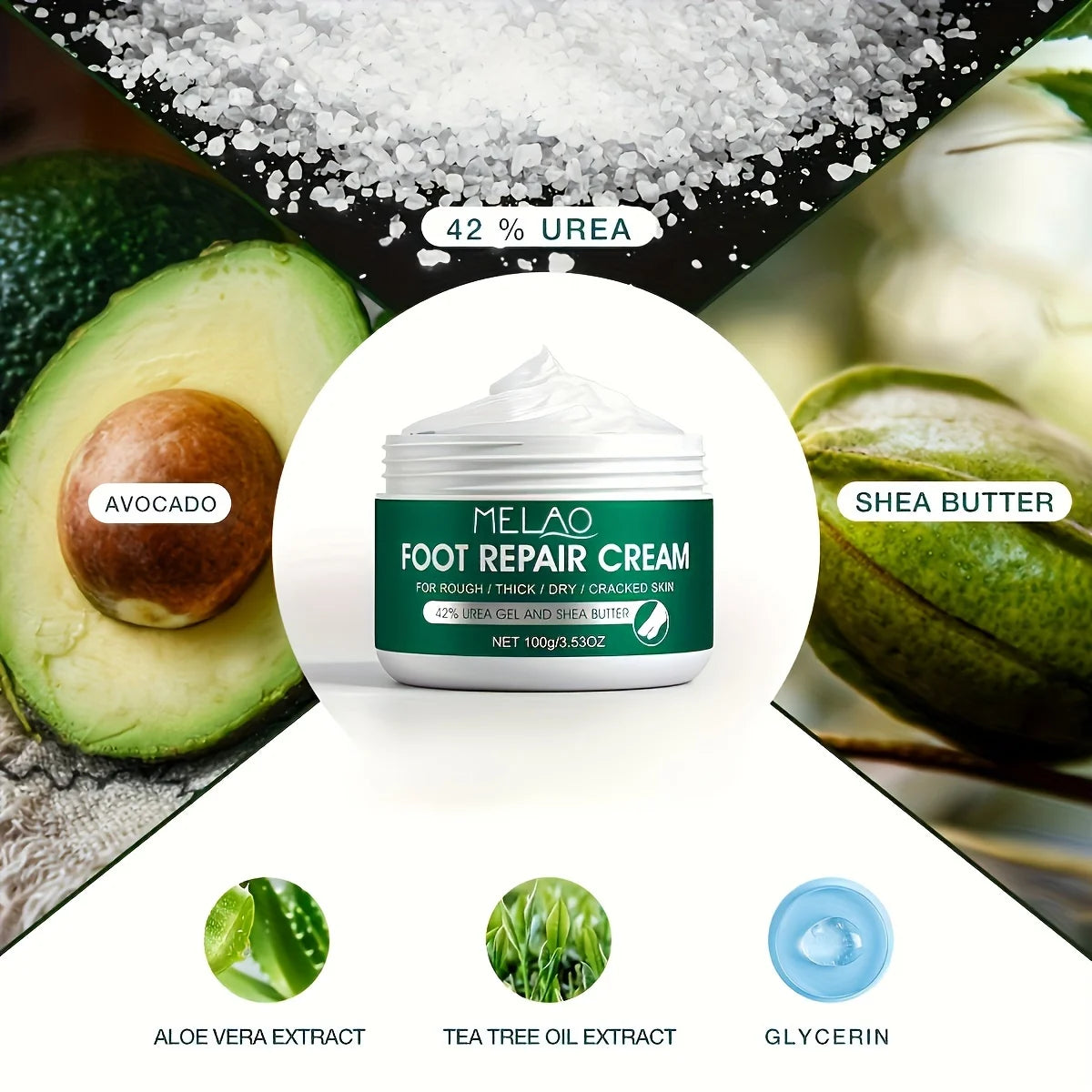 MELAO Urea Cream Salicylic Acid Foot for Dry Cracked Feet Heels Knees Hands Repair Treatment,Moisturizer Dead Skin Remover Qme