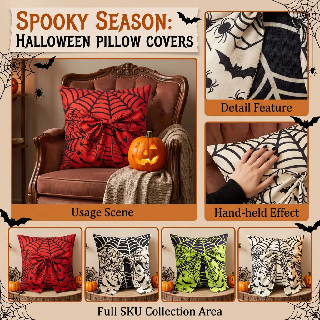 Halloween Gothic Vampire Bat Throw Pillow Cases Decoracion Print Living Room Sofa Cushion Cover Polyester Cozy Pillowcase Qme