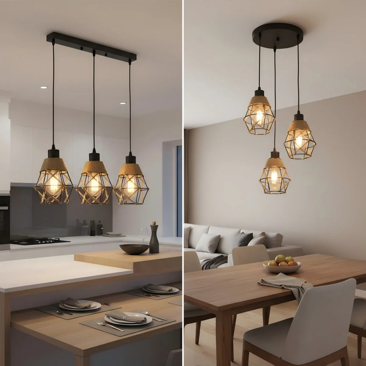Vintage Hemp Rope Pendant Light Retro Loft Industrial Lighting Hanging Lamp Chandeliers Home Living Room Kitchen Decor Lampshade Qme
