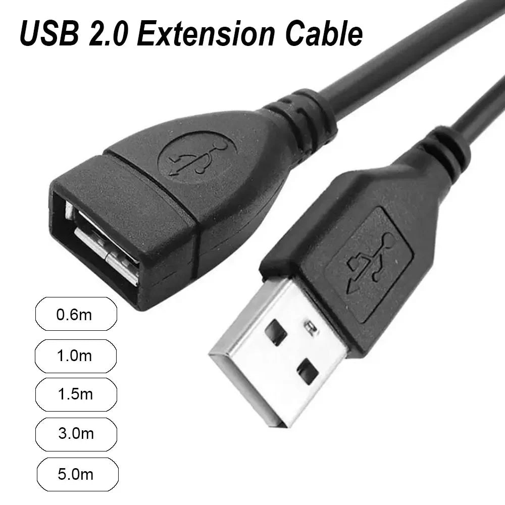USB 2.0 A Male to Female Data Sync Black Charger Extension Cable Cord USB Cable for PC Laptop Keyboard Camera Printer Connector Qme