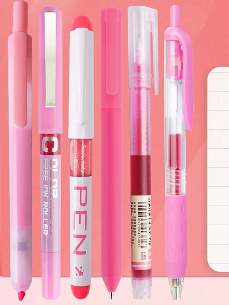 6pcs/set High Quality Gel Pen Straight Liquid Gel Pen Ballpoint Pen for School Office Stationery Kawaii Cute Qme pink