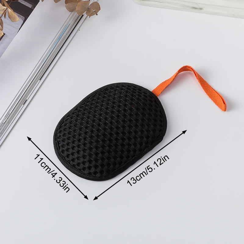 2-in-1 Bath Loofah Glove Double-sided Exfoliating Lathering Tool Soap Qme soap bag Black