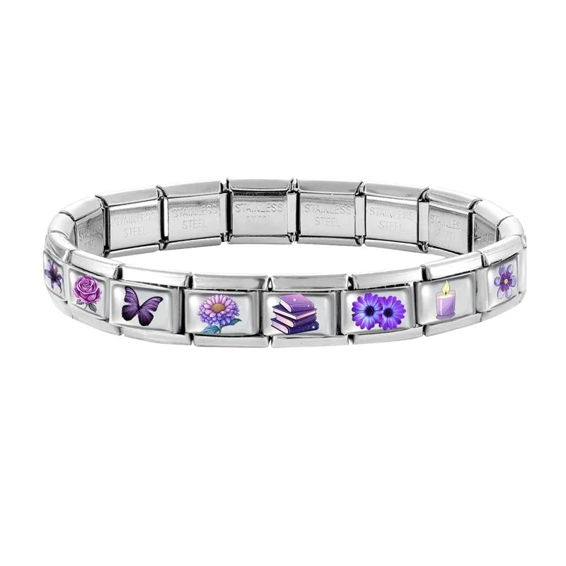 Fashion African Daisy Iris Peony Rose Flower Butterfly Italian Charm Fit 9MM Stainless Steel Bracelet Women Men DIY Jewelry Gift Qme