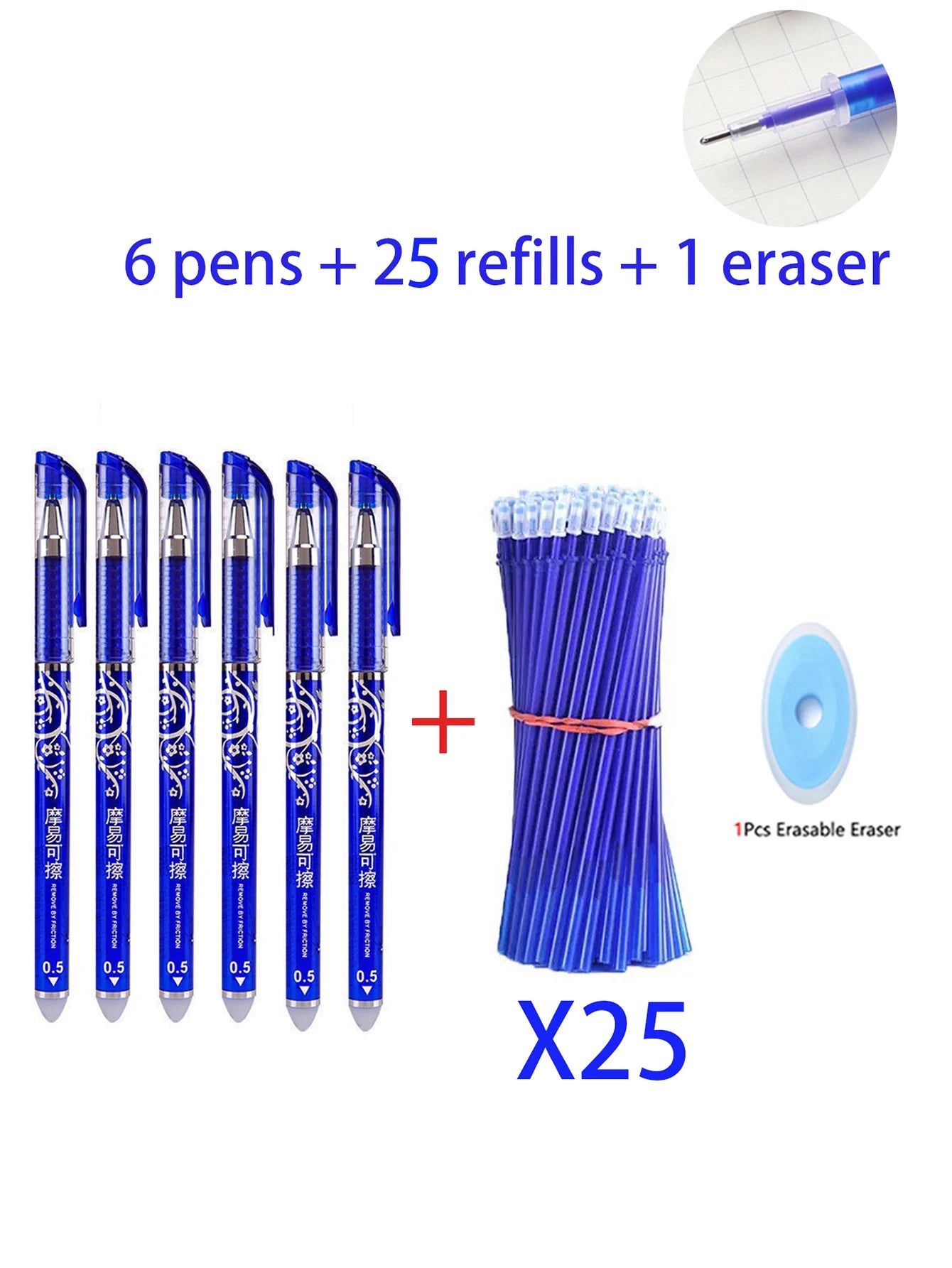 Erasable Gel Pens Refills Set 0.5 Mm Fine Point Blue/black Kawaii Ballpoint Pen for Writing Stationery Office School Supplies Qme 32 pcs blue needle