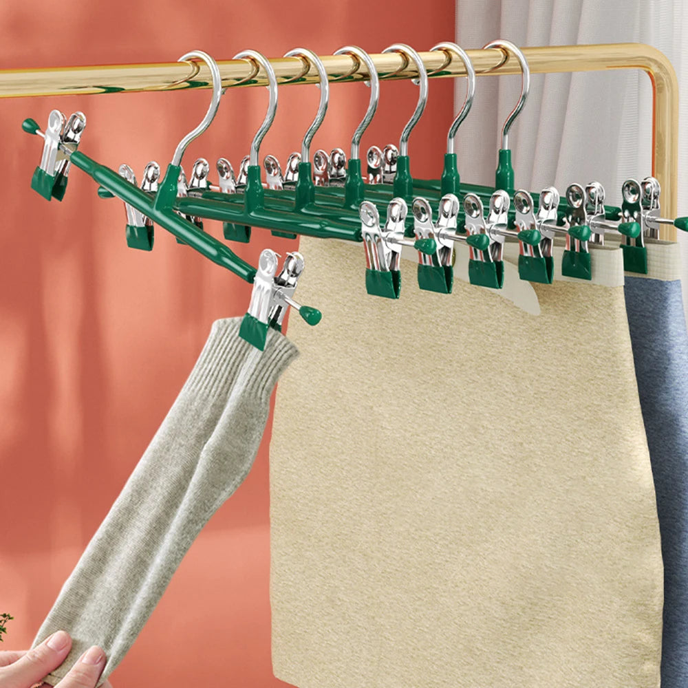 Adjustable Metal Hangers with Clips, Non-Slip Space-Saving for Pants/Skirts & All Garments, Keep Clothes Tidy & Organized Qme