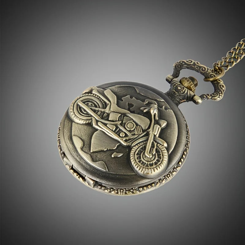 Vintage Motorcycle Quartz Pocket Watch - A Stylish Accessory Gift for the Modern Man Qme