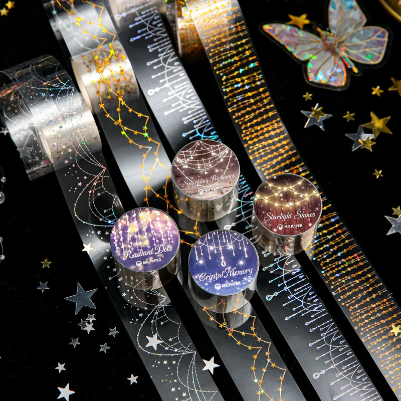 1 Roll Glitter Star String Light Fringe Themed Decorative Tape for Scrapbooking DIY Frame Collage Laptop Phone Cup Luggage Guita Qme