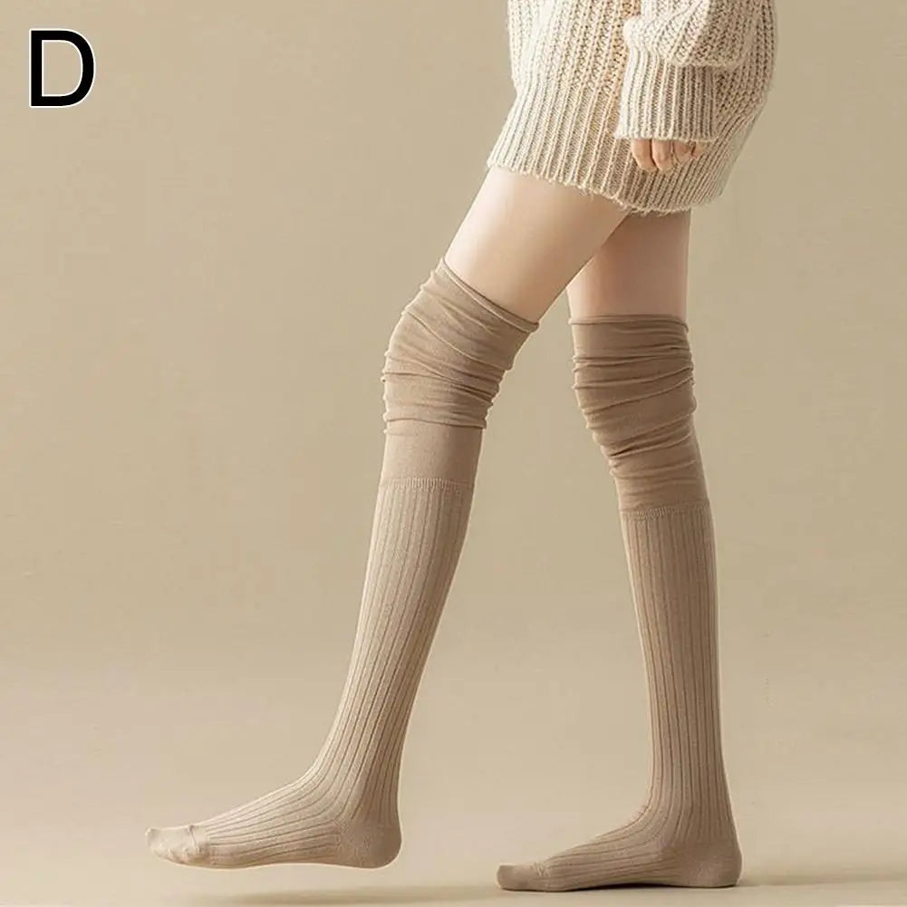 Winter Warm Long Socks Tube Thick High Tube Over Knee Knee-Length Hosiery Socks Terry Solid Color Women Thicken Calf Socking Qme E One Size