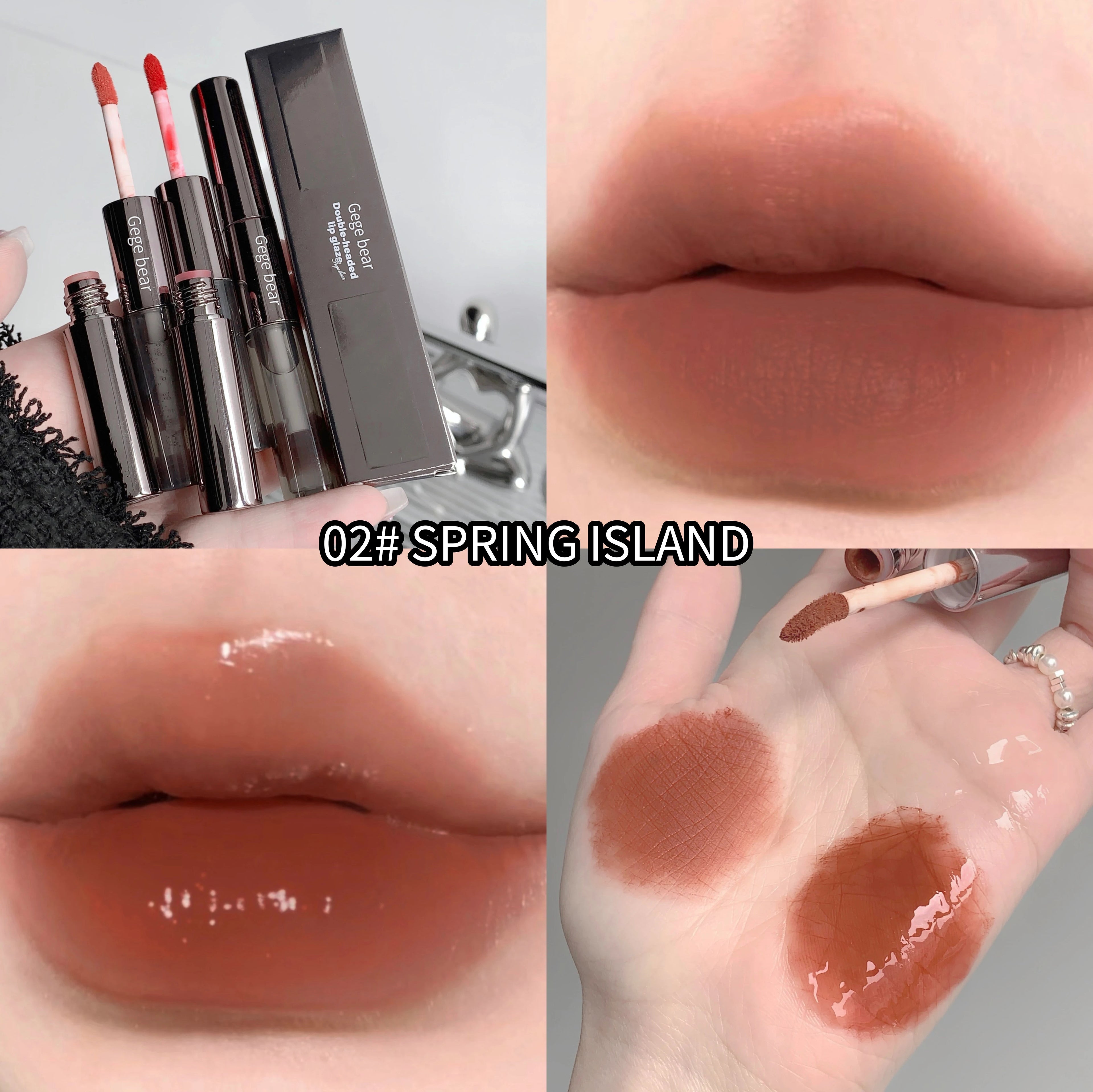 Gegebear Double-ended Lip Glaze Matte Water Mirror Overlay Gloss Qme GX1130-2