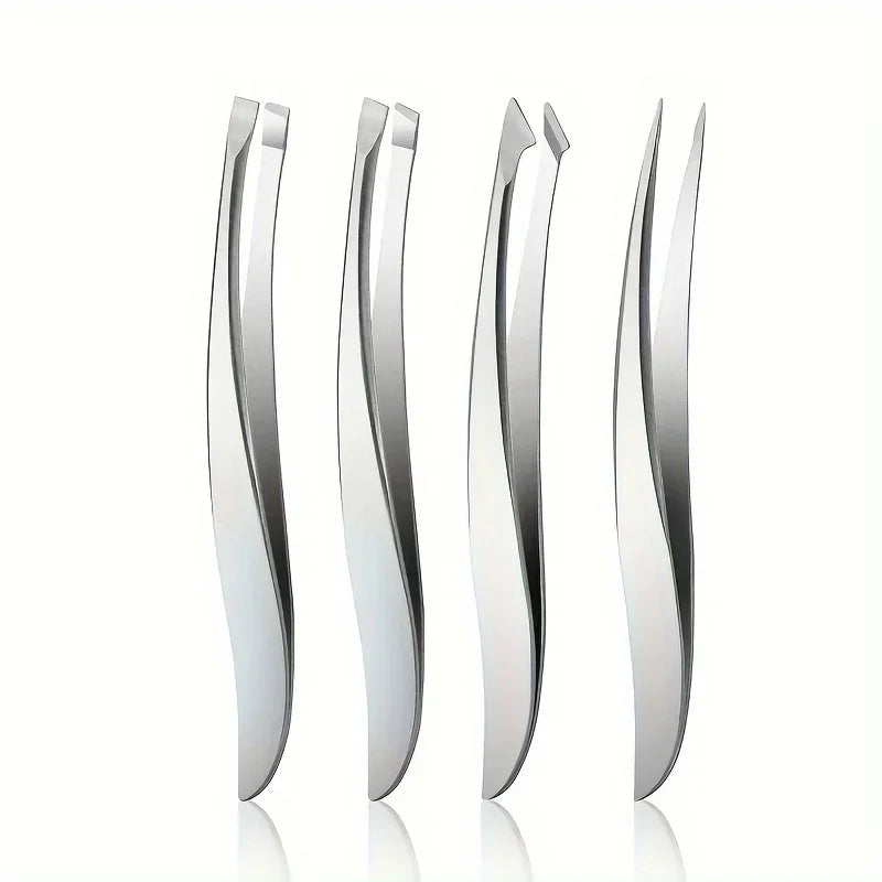Precision Stainless Steel Tweezers Eyebrow Hair Facial Removal Qme 4 pcs