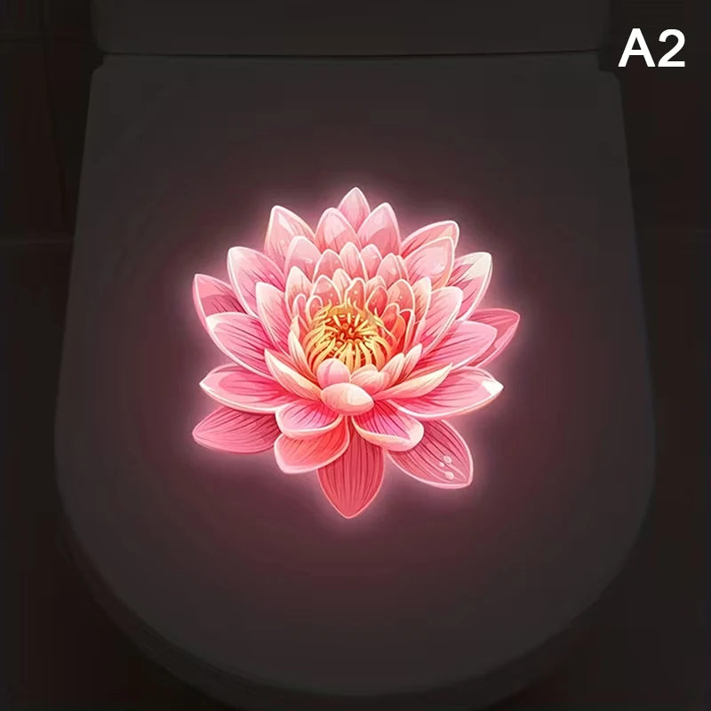 Luminous Toilet Sticker Glow-in-the-dark Flower Lid Self-adhesive Qme A2