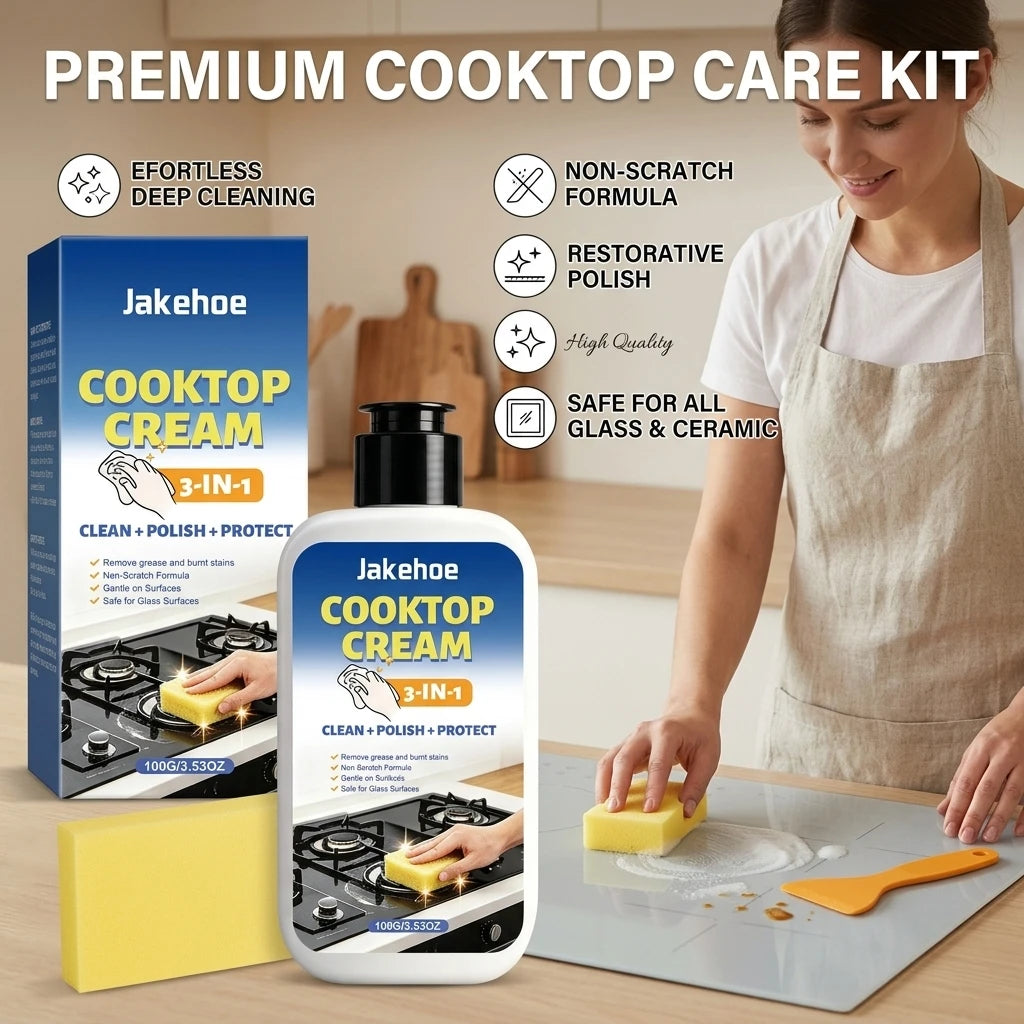 Multi-functional Kitchen Cleaner Remove Burnt Grease Food Residue & Tough Stain Form Protective Film 3-in-1 Cooktop Cleaning Kit Qme