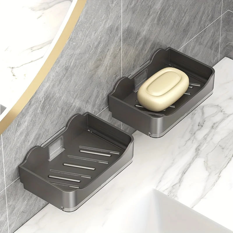 Wall-Mounted Soap Dish Holder, No-Drill Double Layer Soap Drainer Box, Space-Saving Kitchen Sink Organizer Qme