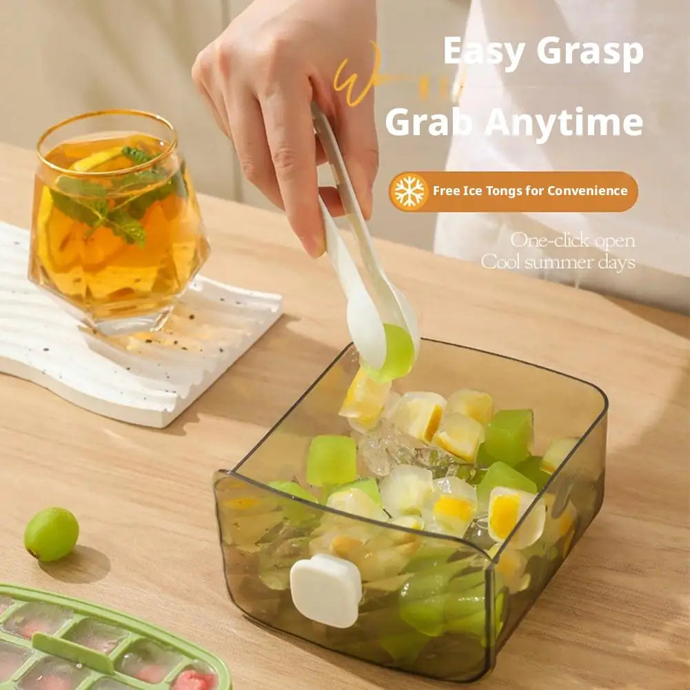 Ice Cube Tray Lid Bin Space-saving Small Bucket Tongs Easy Release Qme