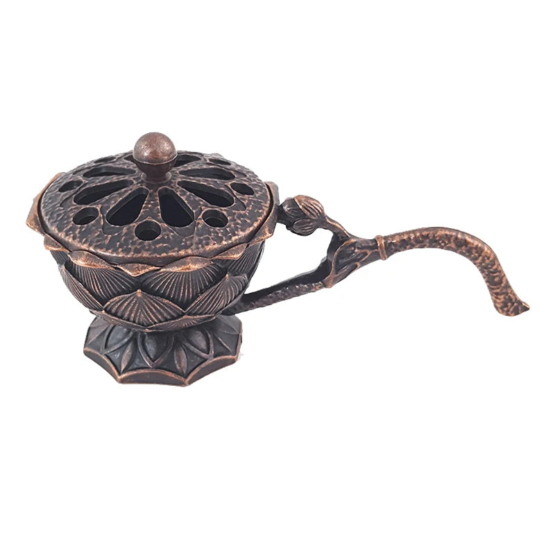 Meditation Home Decor Ancient Alloy Incense Burner Metal Lotus Bowl Qme A1