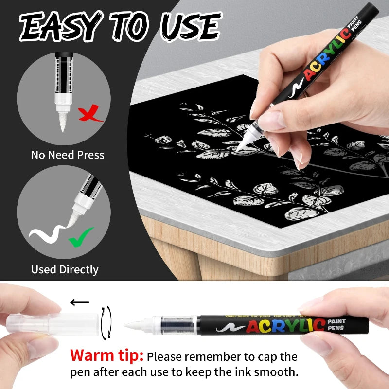 8Pcs Black/White Colors Acrylic Paint Pens Markers Brush Tip Paint Markers for Rock Painting Wood Stone Glass Gift DIY Crafts Qme