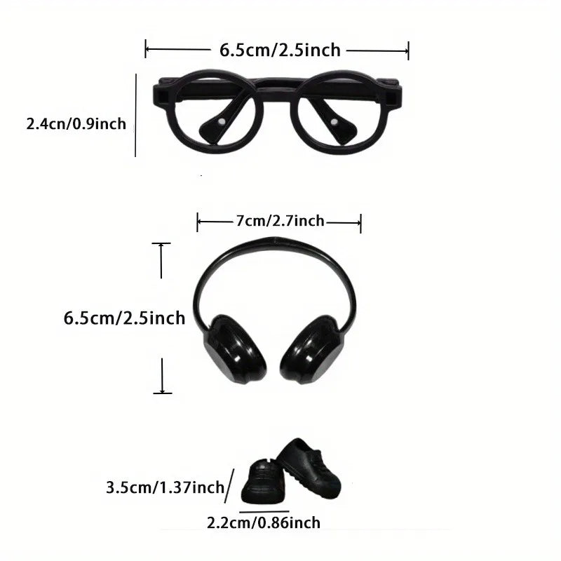Suitable for LABUBU15-17cm dolls, 4 pairs of headphones, glasses, backpacks, shoes, interesting accessory decorations Qme