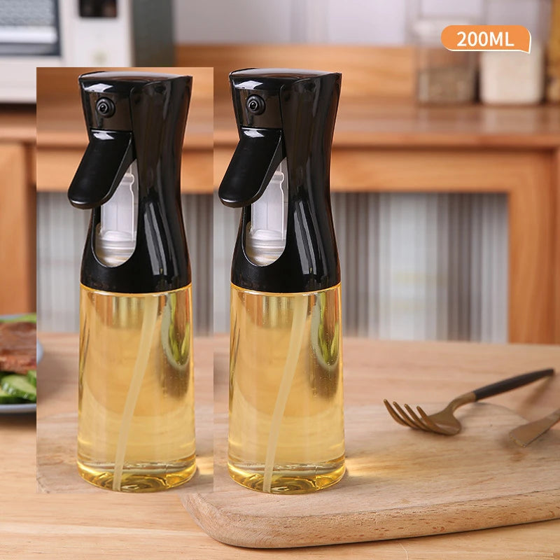 Oil Spray Bottle For Cooking Kitchen Olive Oil Sprayer For Camping BBQ Baking Vinegar Soy Sauce 200ml 300ml Kitchen Accessories Qme 2PCS Black 200ML