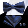 Hi-tie Grey Plaid Jacquard Pre-tied Mens Bow Tie Hanky Cufflinks Qme LH-2594