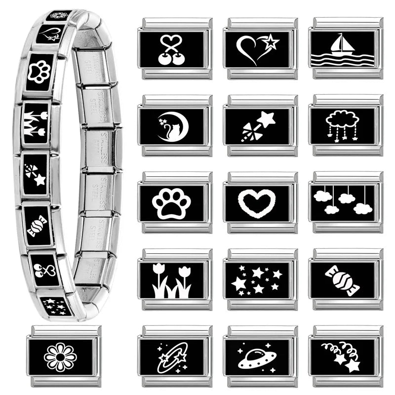 2026 New Wholesale Cute LOVE Black Series Charm Bracelet Fit 9mm Bracelet Stainless Steel Italian Links Making DIY Jewelry Gifts Qme