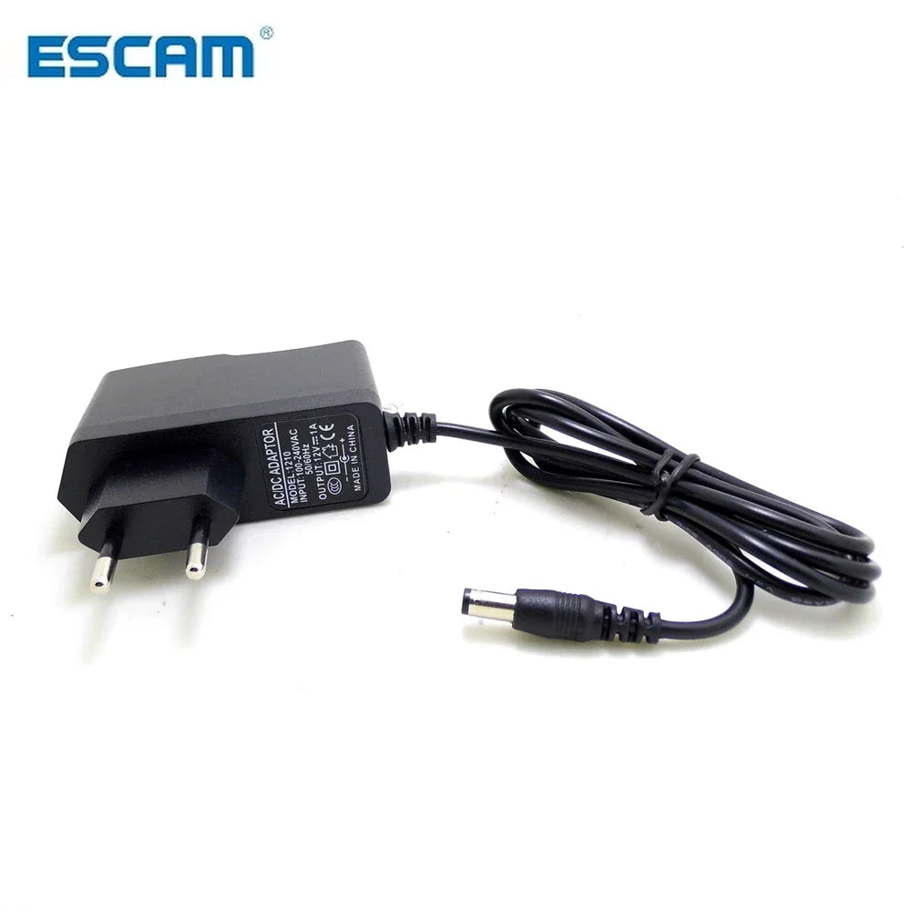 ESCAM EU Plug AC/DC Power adapter charger Power Adapter for CCTV Camera AC 100-240V DC 12V 1A (2.1mm * 5.5mm) Qme