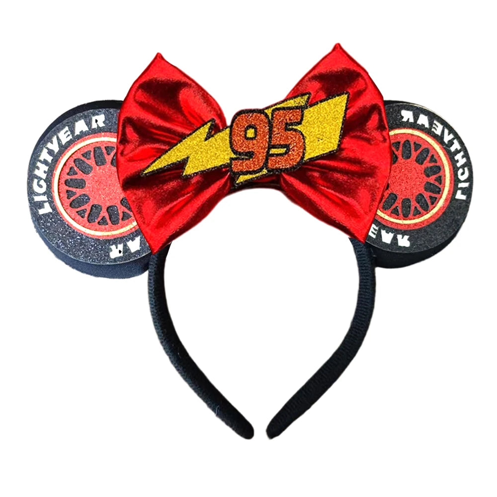 Anime Cars Hair Accessories Pixar 95 Lightning McQueen Mickey Mouse Ear Headband for Girls Kids Women Sequin Bow Hairband Qme Headband 2